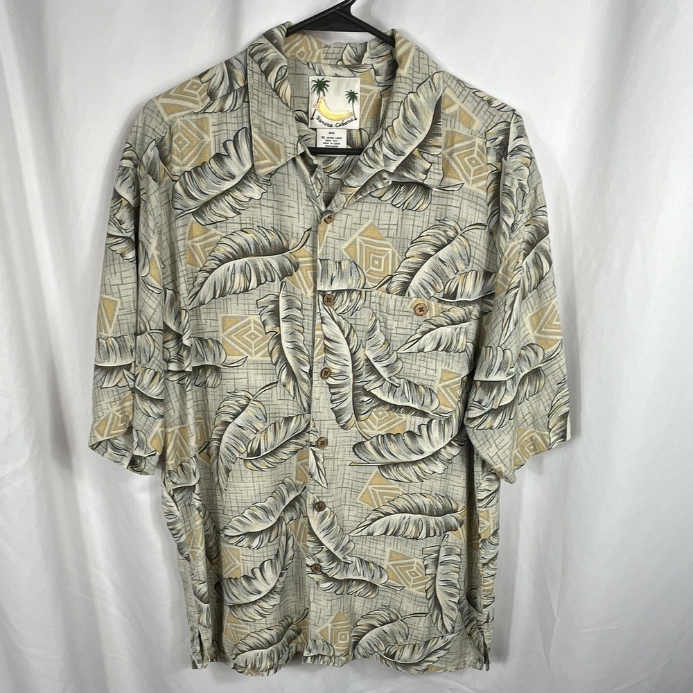 Banana Cabana Men's Size XL 100% Silk Hawaiian Tropical‎ Button-Up Shirt